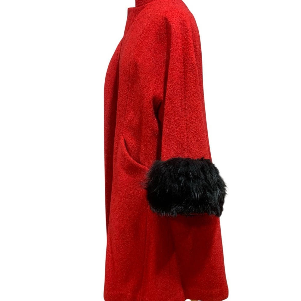 Vntg 50’s Volup Lilli Ann Red wool Coat with Black Fur Trim size XL - Picture 5 of 11